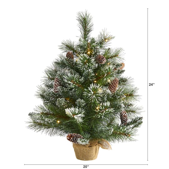 2ft. Pre-Lit Frosted Pine Artificial Christmas Tree with Pinecones, Clear LED Lights